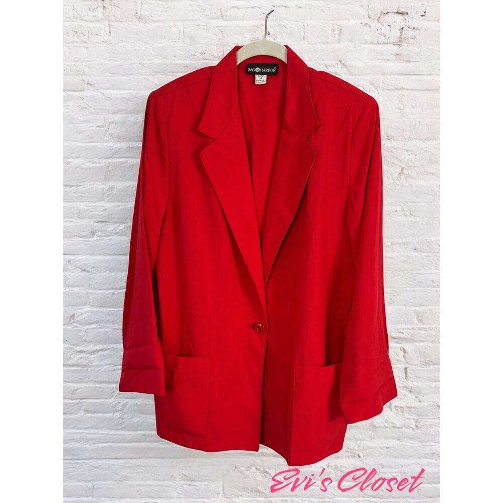 Sag Harbor Women Blazer Jacket Sz 14 Red Single Breasted